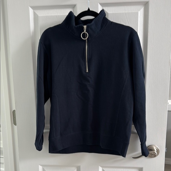 ❤️Blue Cowl Neck Sweater with Quarter-Zip and Textured Knit - Picture 1 of 3